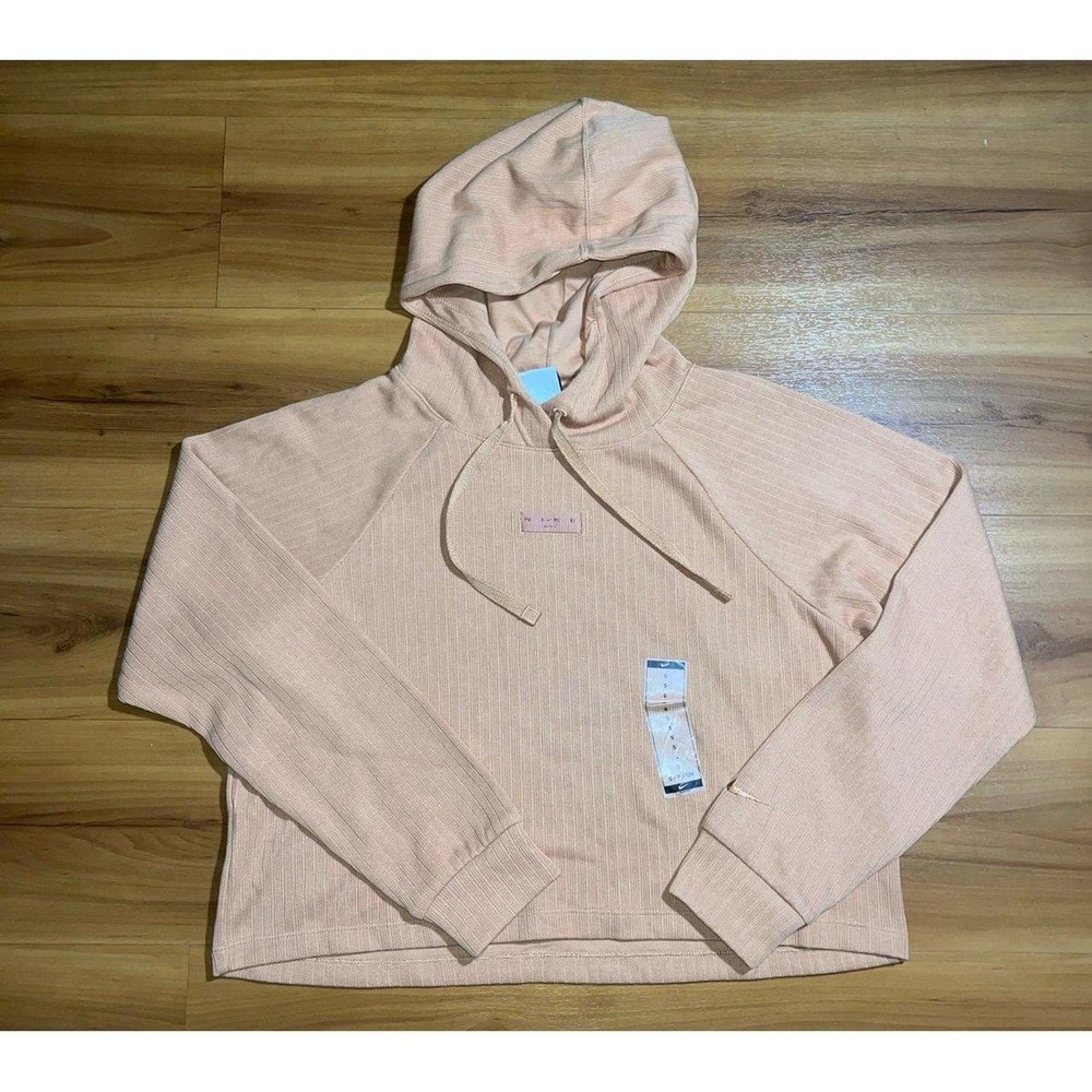 Womens NWOT Nike Ribbed Drawstring Cropped Oversized Pullover Sweatshirt Hoodie